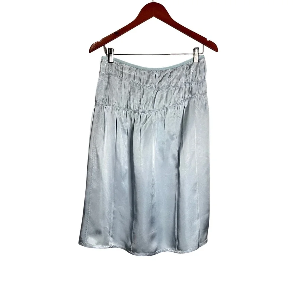 Helmut Lang Ruched Baby Blue Slip‎ Skirt NWT Size 6 $435